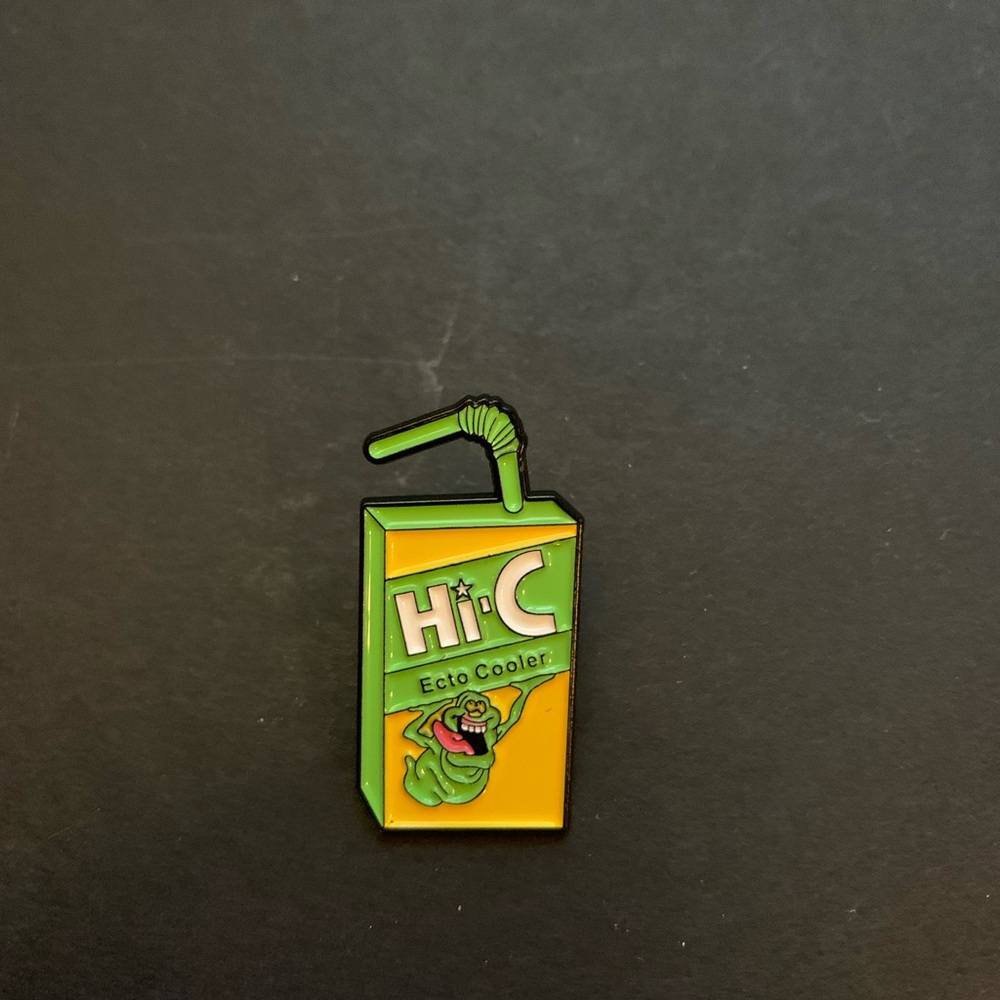 Slimer and the real ghostbusters lapel pin